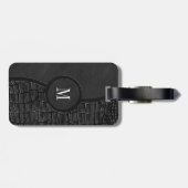 Étiquette À Bagage Noir Faux Alligator Cuir Peau Luxe Monogramme (Dos horizontal)
