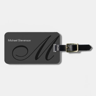 Étiquette À Bagage Noir gris clair Noir Initiales Monogrammes Moderne