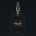 Étiquette À Bagage Noir Groomsmen Personnalisé Nom et monogramme<br><div class="desc">Ajoutez une touche personnelle à votre mariage avec une étiquette de bagage personnalisée pour groomsmen. Cette étiquette de bagage comporte le nom du marionnettiste personnalisé avec titre et date mariage en blanc et monogramme en gris comme arrière - plan, dans le style de police serif classique, sur arrière - plan...</div>