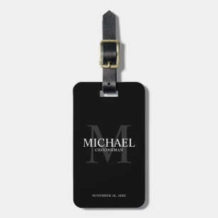 Étiquette À Bagage Noir Groomsmen Personnalisé Nom et monogramme