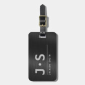 Étiquette À Bagage Noir Métal Moderne Simple Nom personnalisé (Devant Vertical)