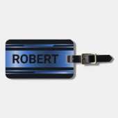 Étiquette À Bagage Noir & Métallurgique Bleu Géométrique Design Mascu (Devant horizontal)