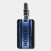 Étiquette À Bagage Noir & Métallurgique Bleu Géométrique Design Mascu (Devant Vertical)