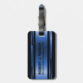 Étiquette À Bagage Noir & Métallurgique Bleu Géométrique Design Mascu (Dos Vertical)