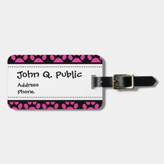 Étiquette À Bagage Noir mignon de roses indien d'empreintes de pattes (Devant horizontal)