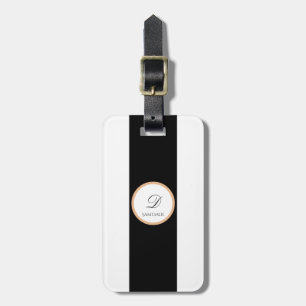 Étiquette À Bagage Noir minimaliste, Blanc, Or Plaque Nom de base