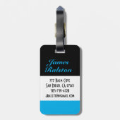 Étiquette À Bagage Noir, Monogramme bleu ciel, Personnaliser (Dos Vertical)
