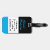 Étiquette À Bagage Noir, Monogramme bleu ciel, Personnaliser (Dos horizontal)