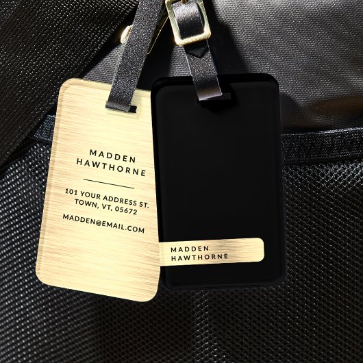 Étiquette À Bagage Noir Or Moderne Élégant Simple Brossé Métal