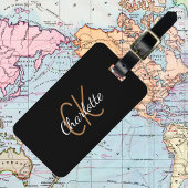 Étiquette À Bagage Noir or monogramme initiales nom script élégant