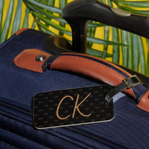 Étiquette À Bagage Noir or monogramme initiales script élégant