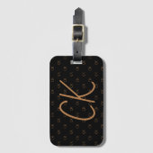 Étiquette À Bagage Noir or monogramme initiales script élégant (Devant Vertical)