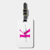 Étiquette À Bagage Noir rose chaud Nom initial Monogramme (Devant Vertical)