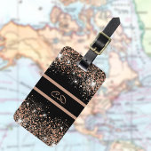 Étiquette À Bagage Noir rose or parties scintillant monogramme initia