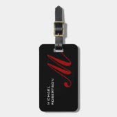 Étiquette À Bagage Noir Rouge Monogramme simple (Devant Vertical)