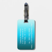 Étiquette À Bagage Noir simple au monogramme bleu de gradient d'Aqua (Dos Vertical)
