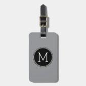 Étiquette À Bagage Noir solide et gris avec Monogramme (Devant Vertical)