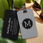 Étiquette À Bagage Noir solide et gris avec Monogramme<br><div class="desc">Un design art déco audacieux aux couleurs fraîches et joyeuses. Si vous devez ajuster les monogrammes,  cliquez sur le bouton customiser et apporter des modifications.</div>