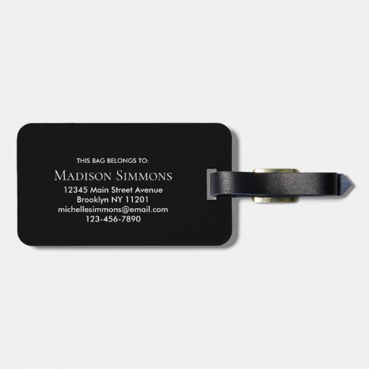 Étiquette À Bagage Noir violet violet Monogramme Nom du script Style (Dos horizontal)