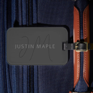Étiquette À Bagage Nom au look cool & monogramme   Gris foncé