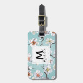 Étiquette À Bagage Nom blanc de monogramme de fleurs de cerisier (Devant Vertical)
