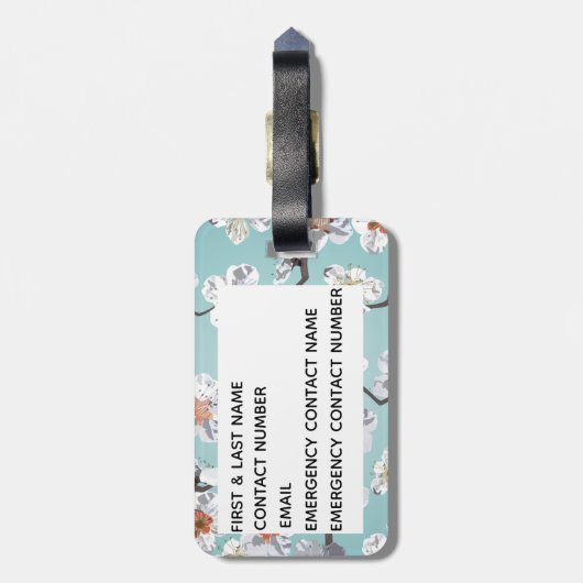 Étiquette À Bagage Nom blanc de monogramme de fleurs de cerisier (Dos Vertical)