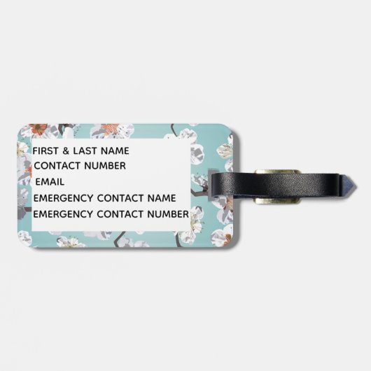 Étiquette À Bagage Nom blanc de monogramme de fleurs de cerisier (Dos horizontal)