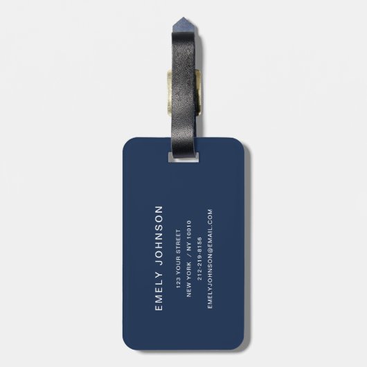 Étiquette À Bagage Nom bleu moderne (Dos Vertical)