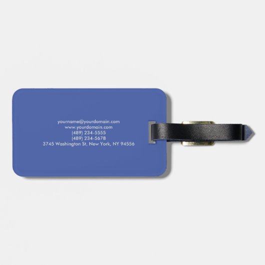 Étiquette À Bagage Nom bleu Monogramme Initiales Simple Plain (Dos horizontal)