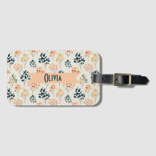 Étiquette À Bagage Nom botanique vintage printemps orange et vert