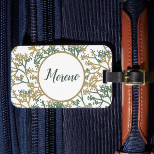 Étiquette À Bagage Nom Brush Beige Foliage