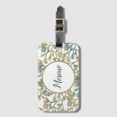 Étiquette À Bagage Nom Brush Beige Foliage (Devant Vertical)