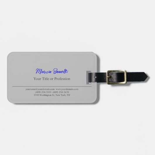 Étiquette À Bagage Nom clair gris moderne (Devant horizontal)