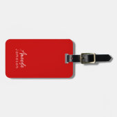 Étiquette À Bagage Nom complet du monogramme rouge vif (Devant horizontal)