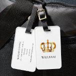 Étiquette À Bagage Nom Customisé Royal Gold Crown Blanc<br><div class="desc">Royal Gold Couronne Nom Customisé Blanc Bagage Balise</div>