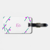 Étiquette À Bagage Nom d'arbre de cerisier vert rose boho rétro rusti (Dos horizontal)