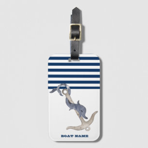 Étiquette À Bagage Nom de bateau nautique, Rayure bleu marine dauphin