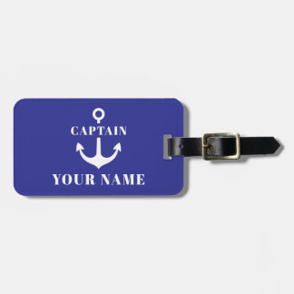Étiquette À Bagage Nom de capitaine personnalisé Ancre Bleu