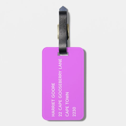 Étiquette À Bagage Nom de couleur pourpre cosmos (Dos Vertical)