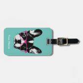 Étiquette À Bagage Nom de coutume de bouledogue français de hippie (Devant horizontal)