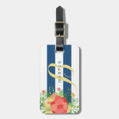 Étiquette À Bagage Nom de coutume de bouquet rose et de rayures (Devant Vertical)