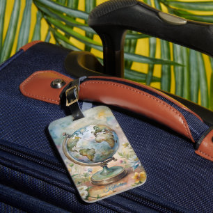 Étiquette À Bagage Nom de globe terrestre floral boho en écriture