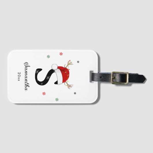 Étiquette À Bagage Nom de la lettre Santa Hat | Monogramme | Initiale (Devant Horizontal)