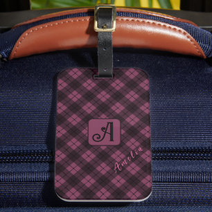 Étiquette À Bagage Nom de la Personnaliser Plaid Noir Violet