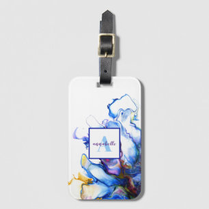 Étiquette À Bagage Nom de l'agate d'art Abstrait bleu personnalisé
