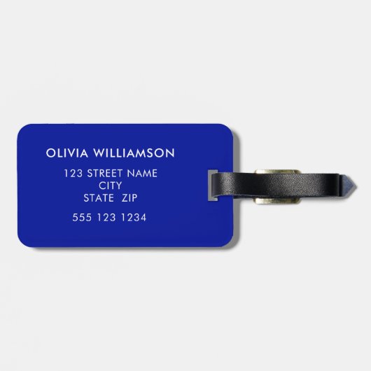 Étiquette À Bagage Nom de l'agate d'art fluide Abstrait bleu (Dos horizontal)