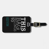 Étiquette À Bagage Nom de l'attention du sac Adresse Noir personnalis (Devant horizontal)