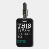 Étiquette À Bagage Nom de l'attention du sac Adresse Noir personnalis (Devant Vertical)