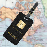 Étiquette À Bagage Nom de l'entreprise d'or en cuir noir<br><div class="desc">Impression en faux cuir noir comme arrière - plan. Personnalisez et ajoutez-vous le logo,  le nom et les coordonnées de l'entreprise.</div>