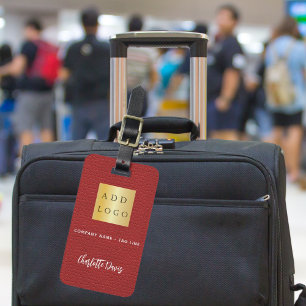Étiquette À Bagage nom de logo d'entreprise de cuir rouge